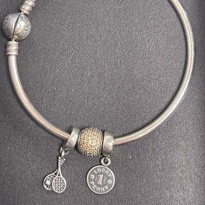 Pandora Moments Silver Bangle w/ 3 charms!
